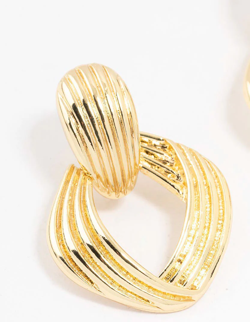 Gold Plated Vintage Door Knocker Stud Earrings - Image 2