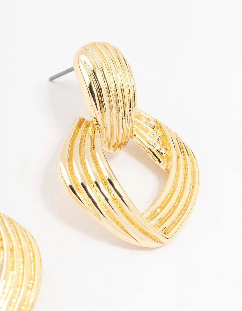 Gold Plated Vintage Door Knocker Stud Earrings - Image 3