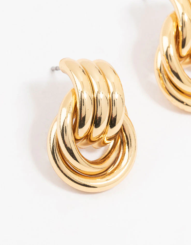 Gold Plated Vintage Knotted Stud Earrings - Image 2