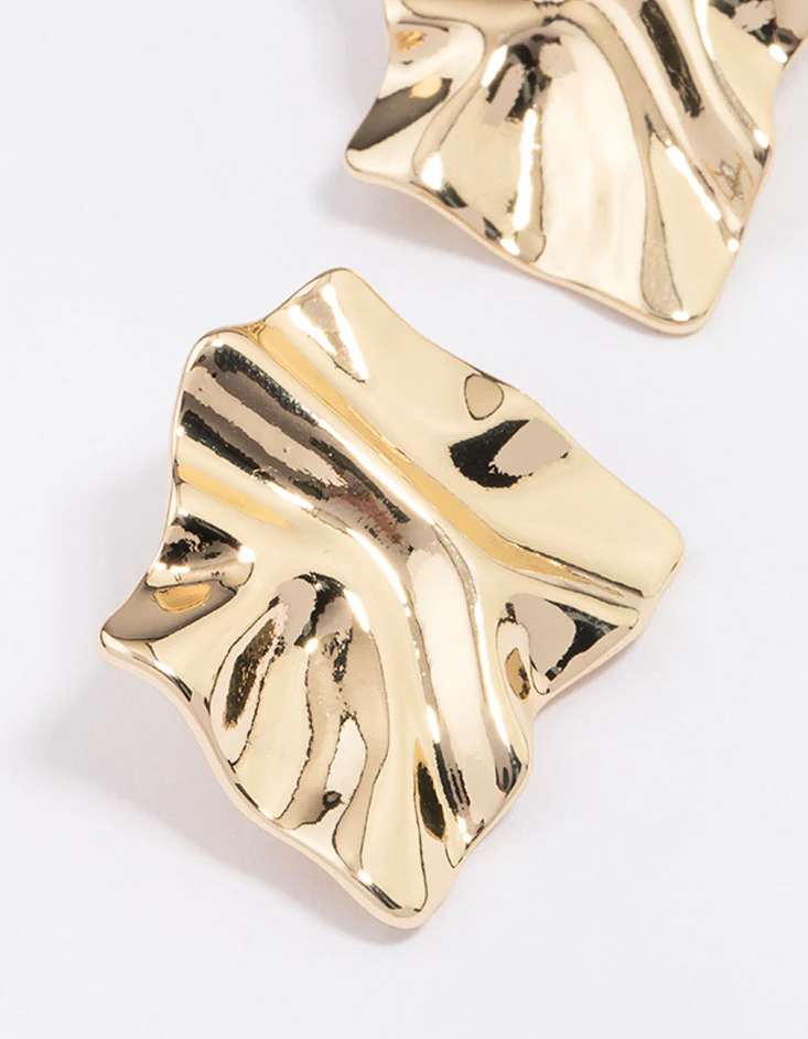 Gold Plated Warped Metal Stud Earrings - Image 2