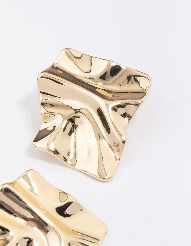 Gold Plated Warped Metal Stud Earrings - Image 3