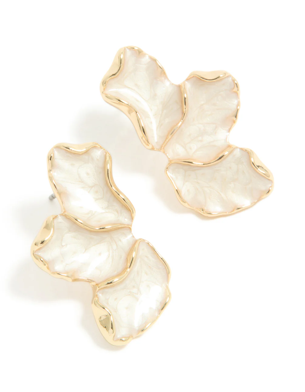 Gold Plated White Enamel Half Flower Earrings - Image 2