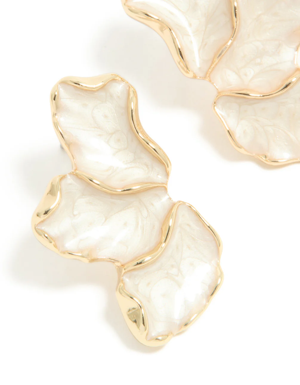 Gold Plated White Enamel Half Flower Earrings - Image 4