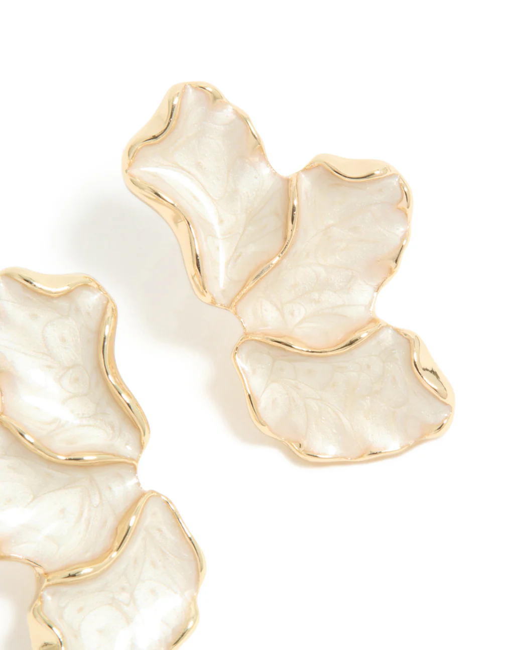 Gold Plated White Enamel Half Flower Earrings - Image 5