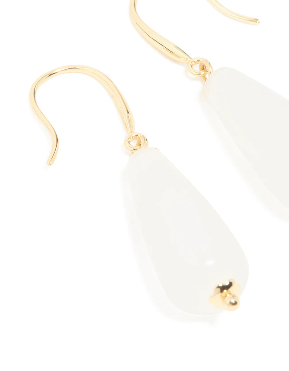 Gold Plated White Jade Sleek Drop Earrings - Image 3