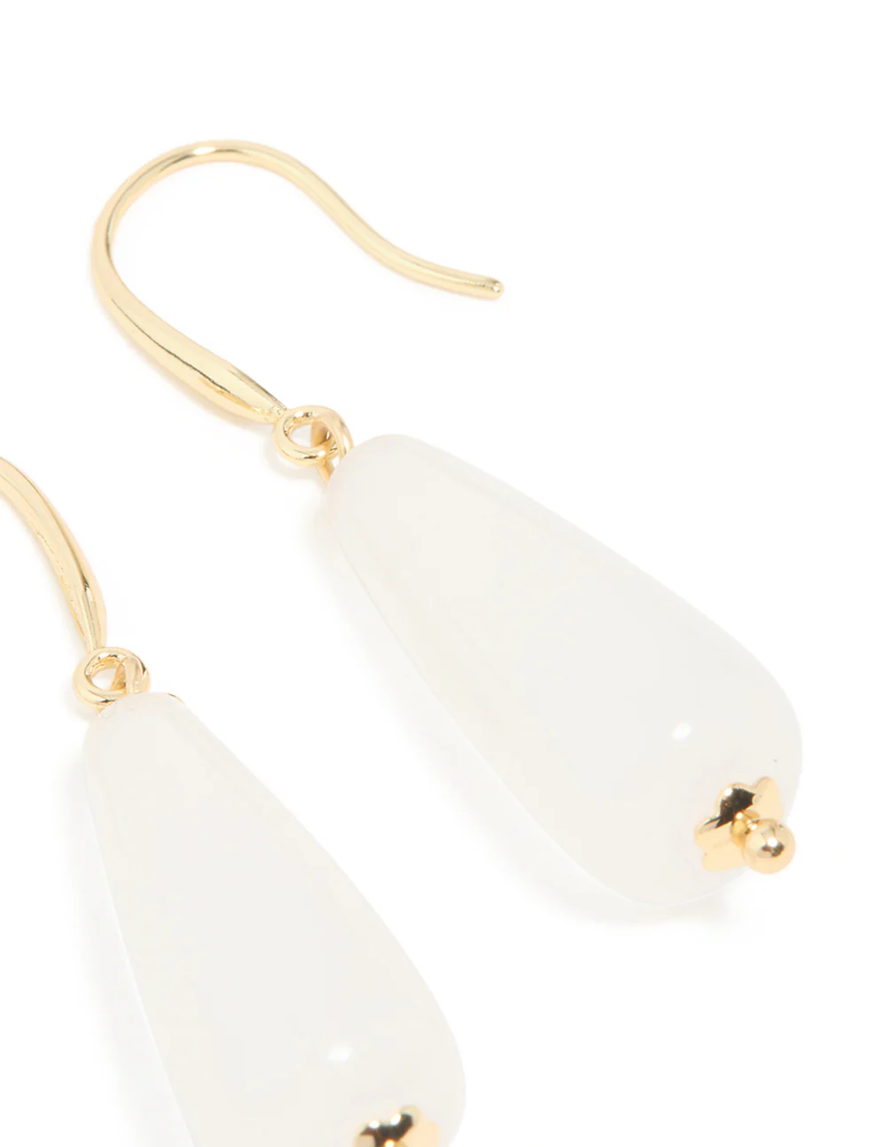 Gold Plated White Jade Sleek Drop Earrings - Image 5
