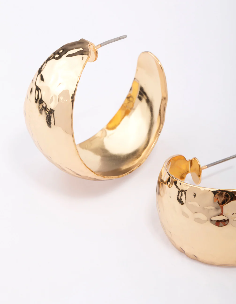 Gold Plated Wide Hammered Hoop Earrings - Image 2