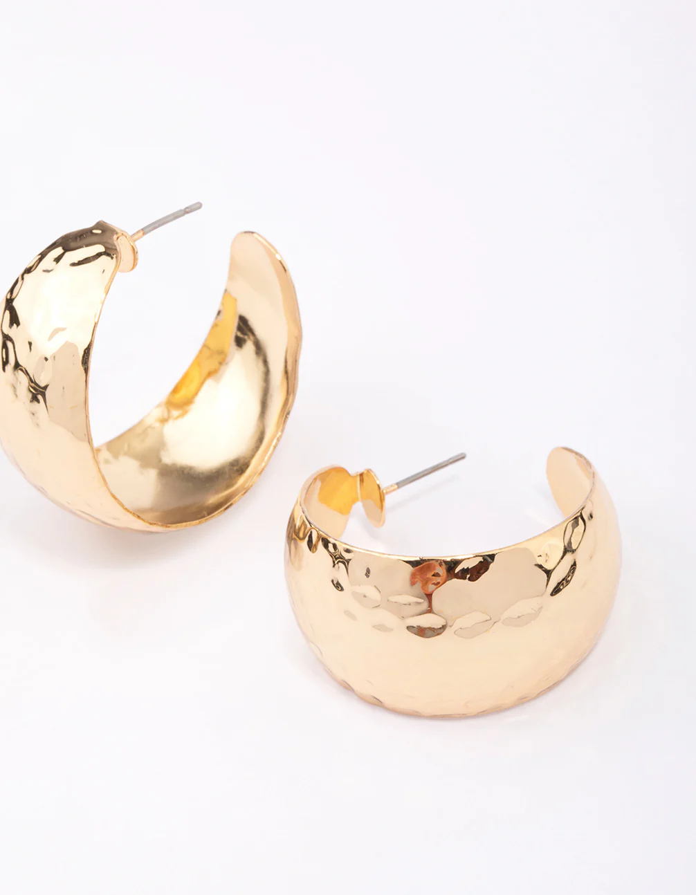 Gold Plated Wide Hammered Hoop Earrings - Image 3