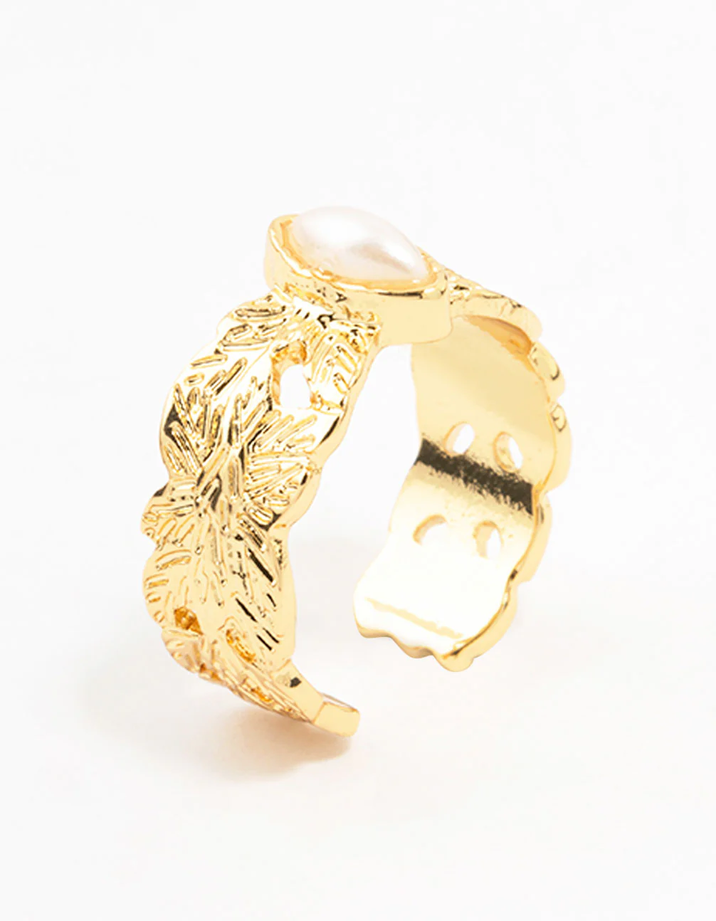 Gold Plated Wide Leaf Band Ring - Image 2
