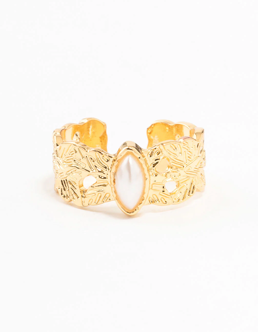 Gold Plated Wide Leaf Band Ring - Image 3