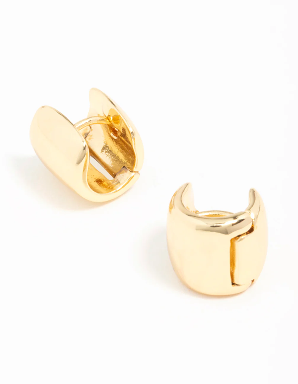 Gold Plated Wide Mini Huggie Earrings - Image 2