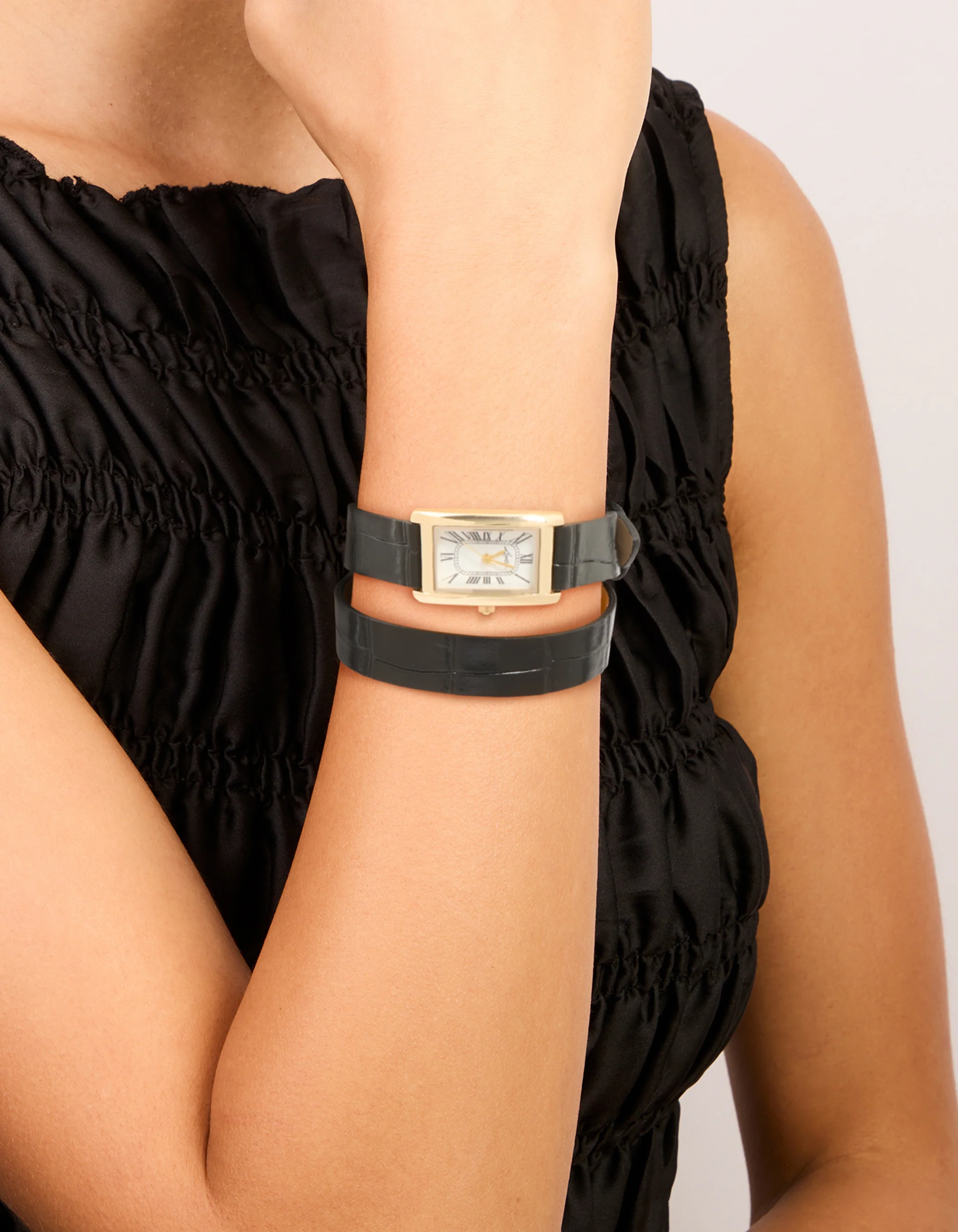 Gold PU Black Leather Snakeskin Vintage Watch - Image 2