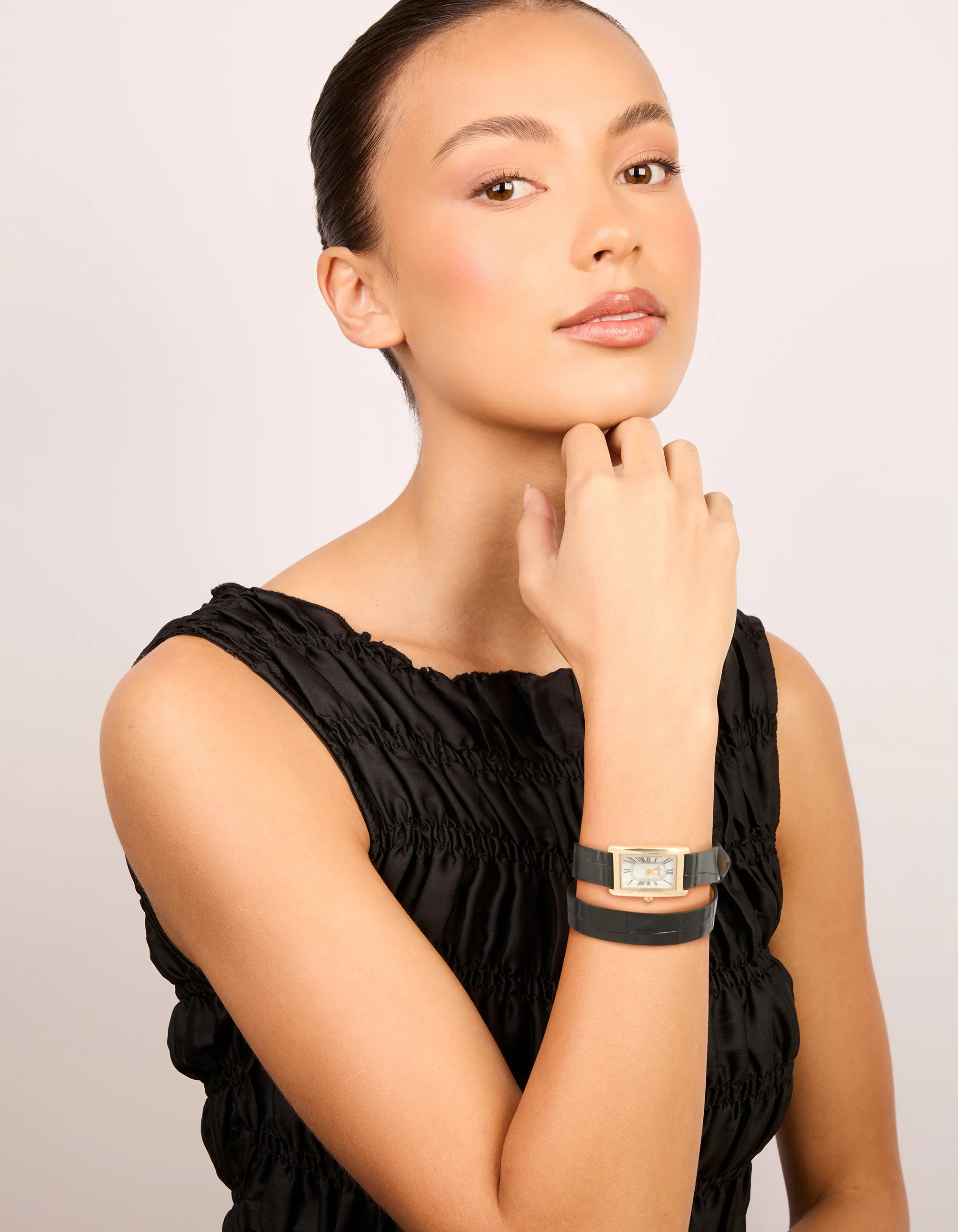Gold PU Black Leather Snakeskin Vintage Watch - Image 3