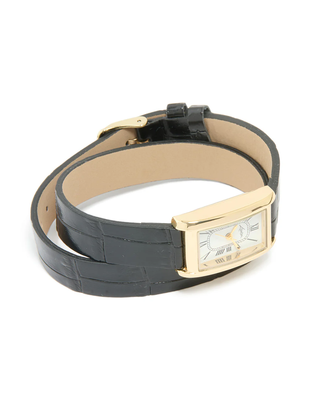 Gold PU Black Leather Snakeskin Vintage Watch - Image 4