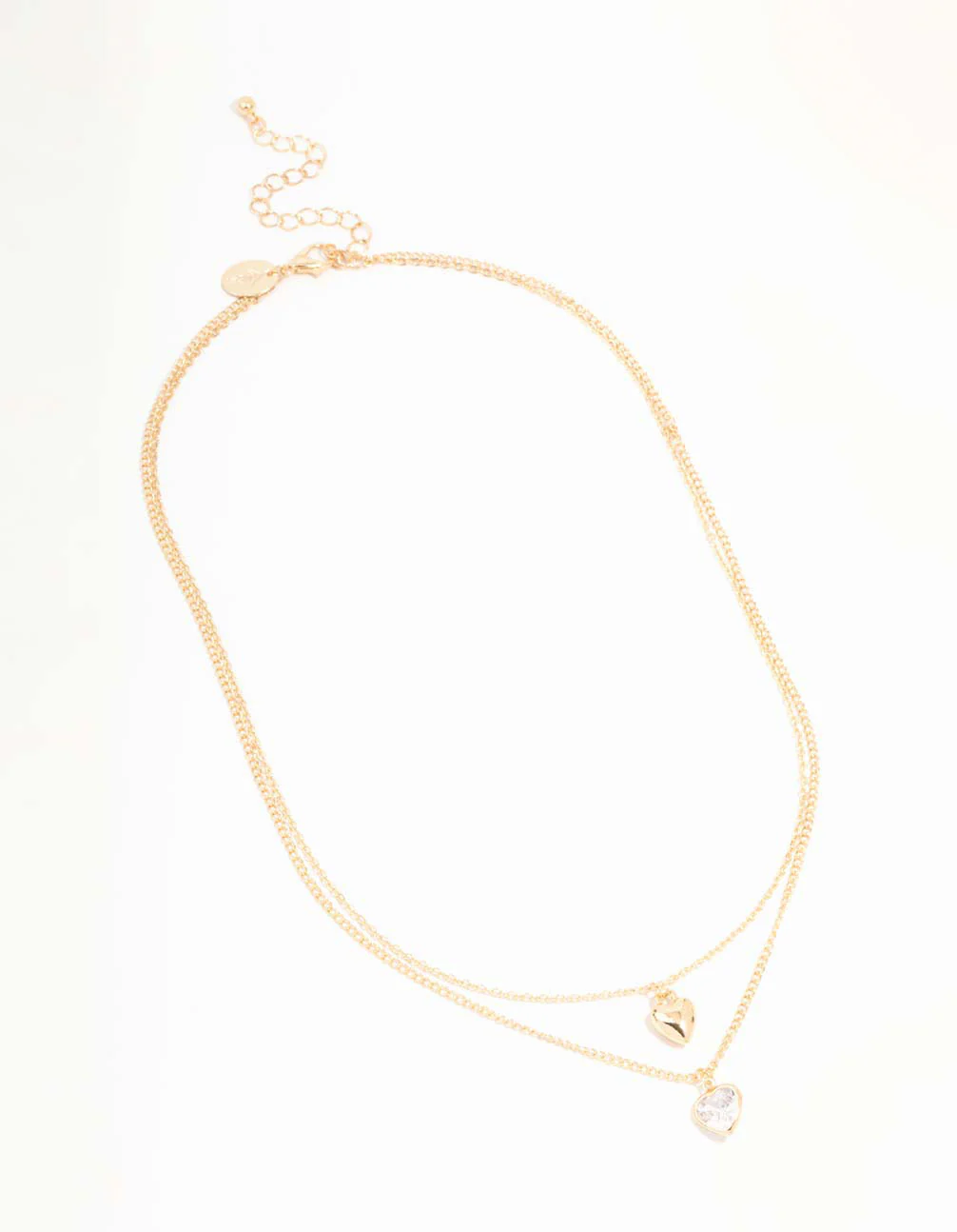 Gold Puffy Heart & Diamante Layered Necklace - Image 2