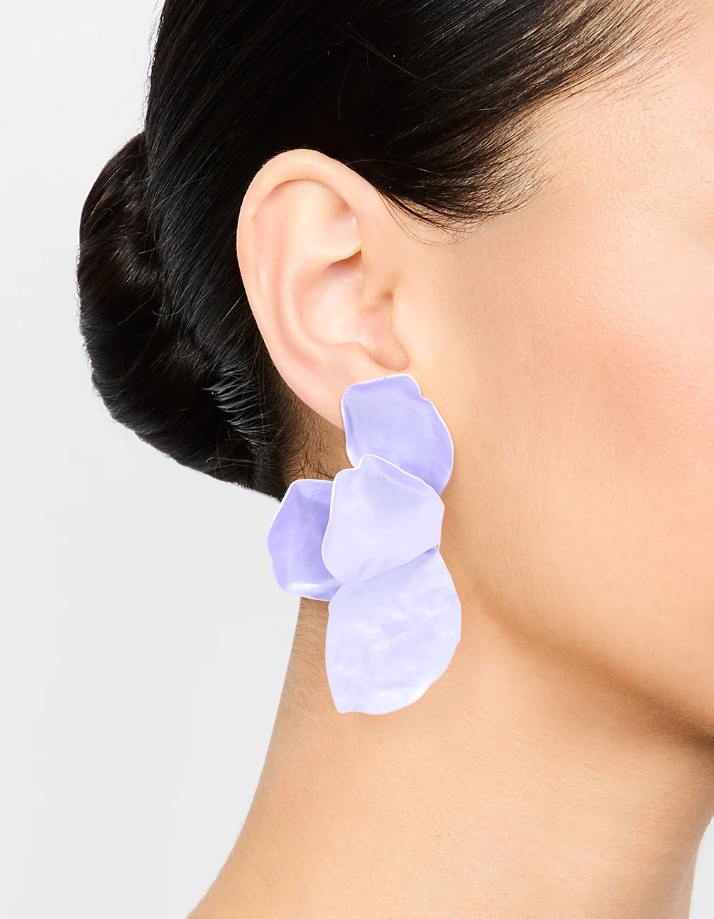 Gold Purple Coated Metal Flower Petal Drop Earrings - Image 2