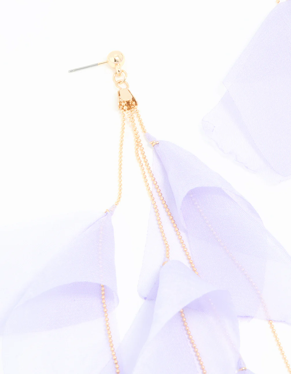 Gold Purple Fabric Petal Drop Earrings - Image 4
