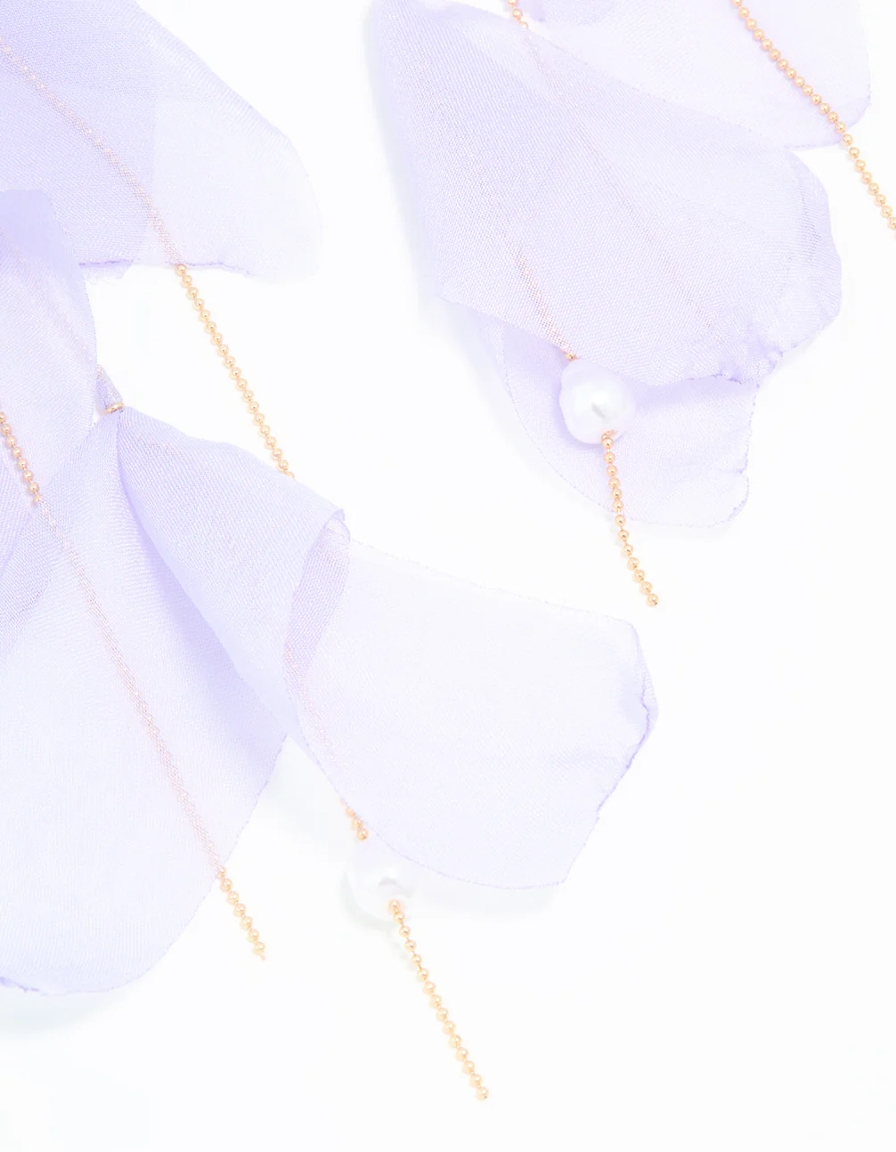 Gold Purple Fabric Petal Drop Earrings - Image 5