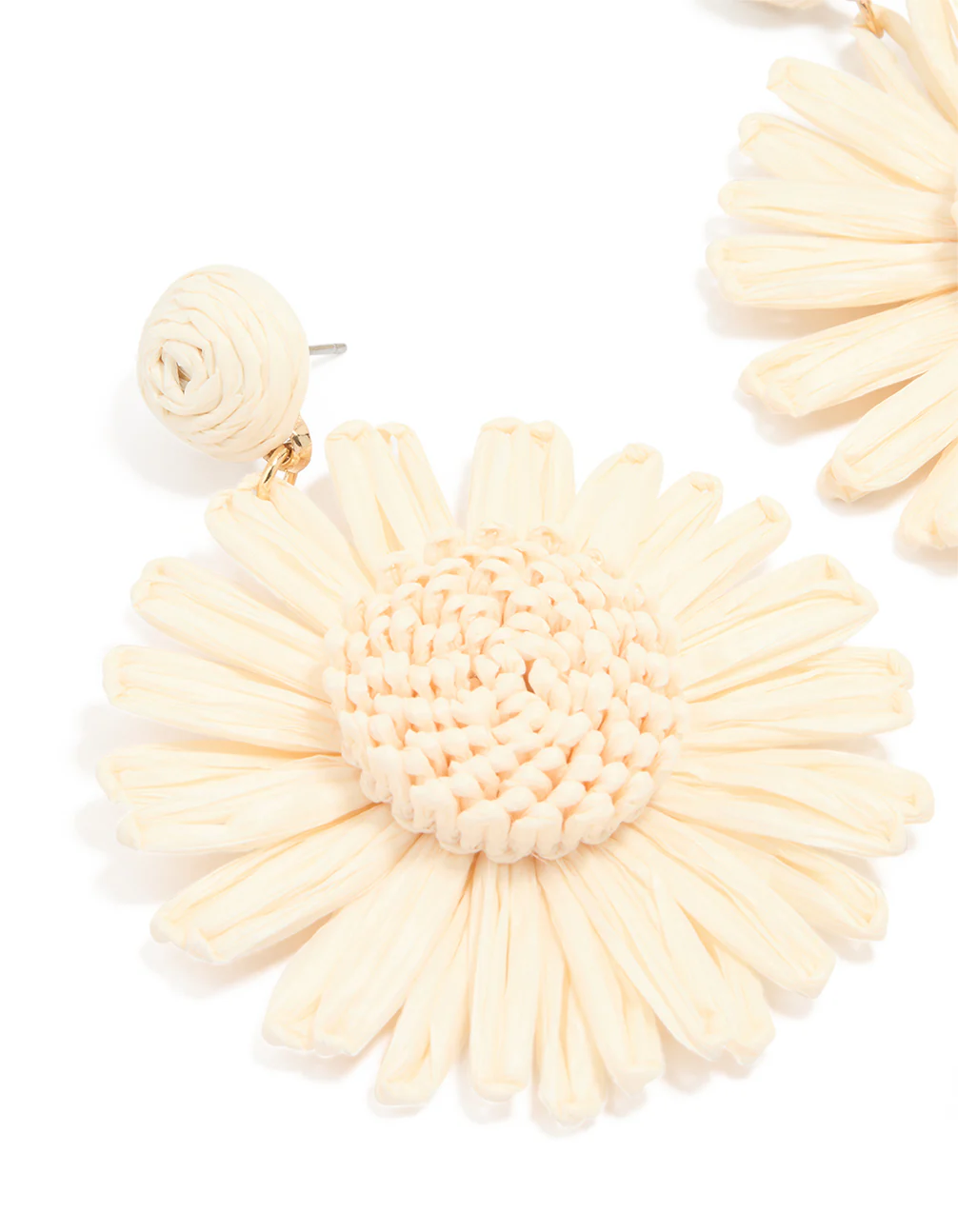 Gold Raffia Flower Drop Earrings - Image 2