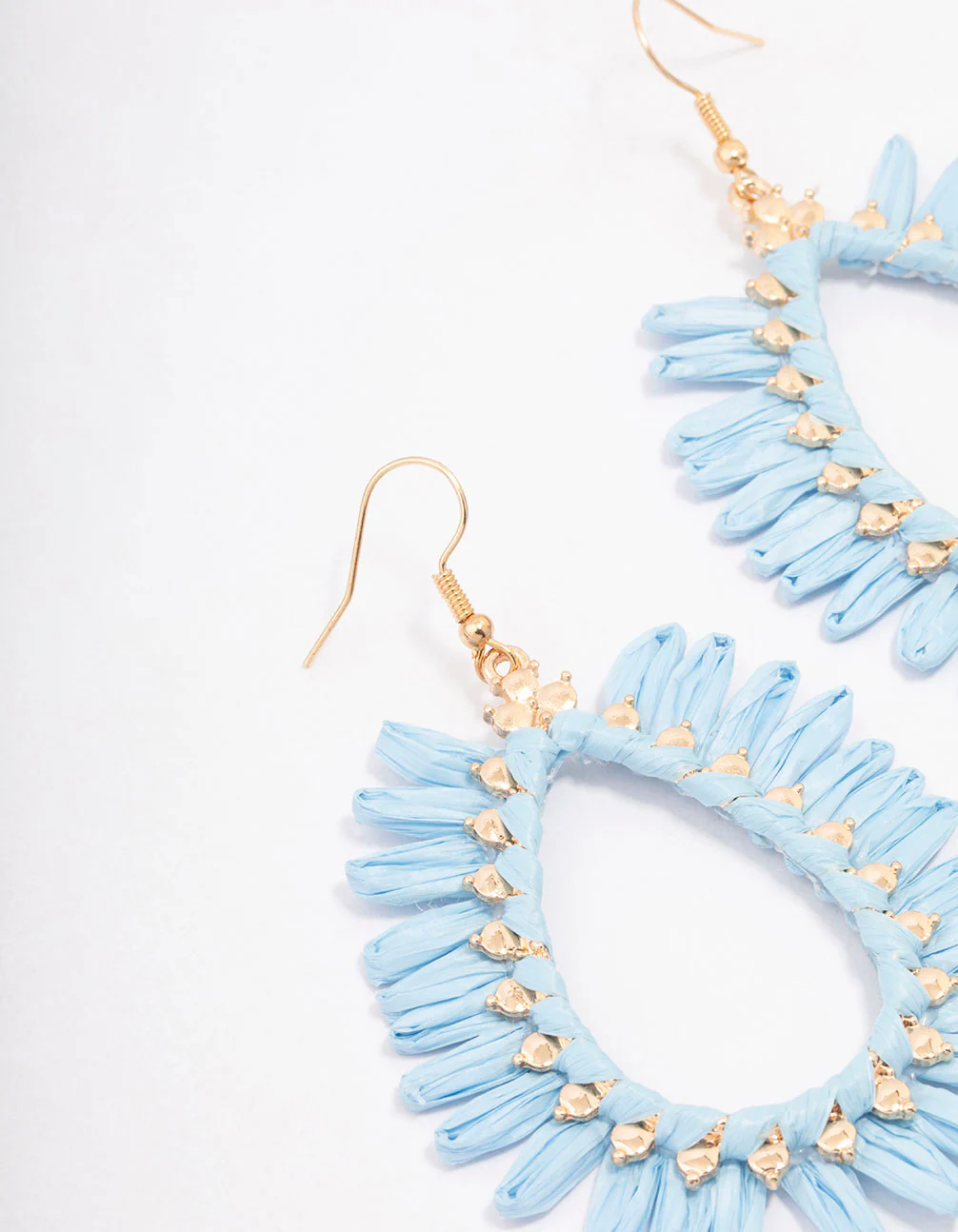 Gold Raffia Frayed Drop Earrings - Image 2