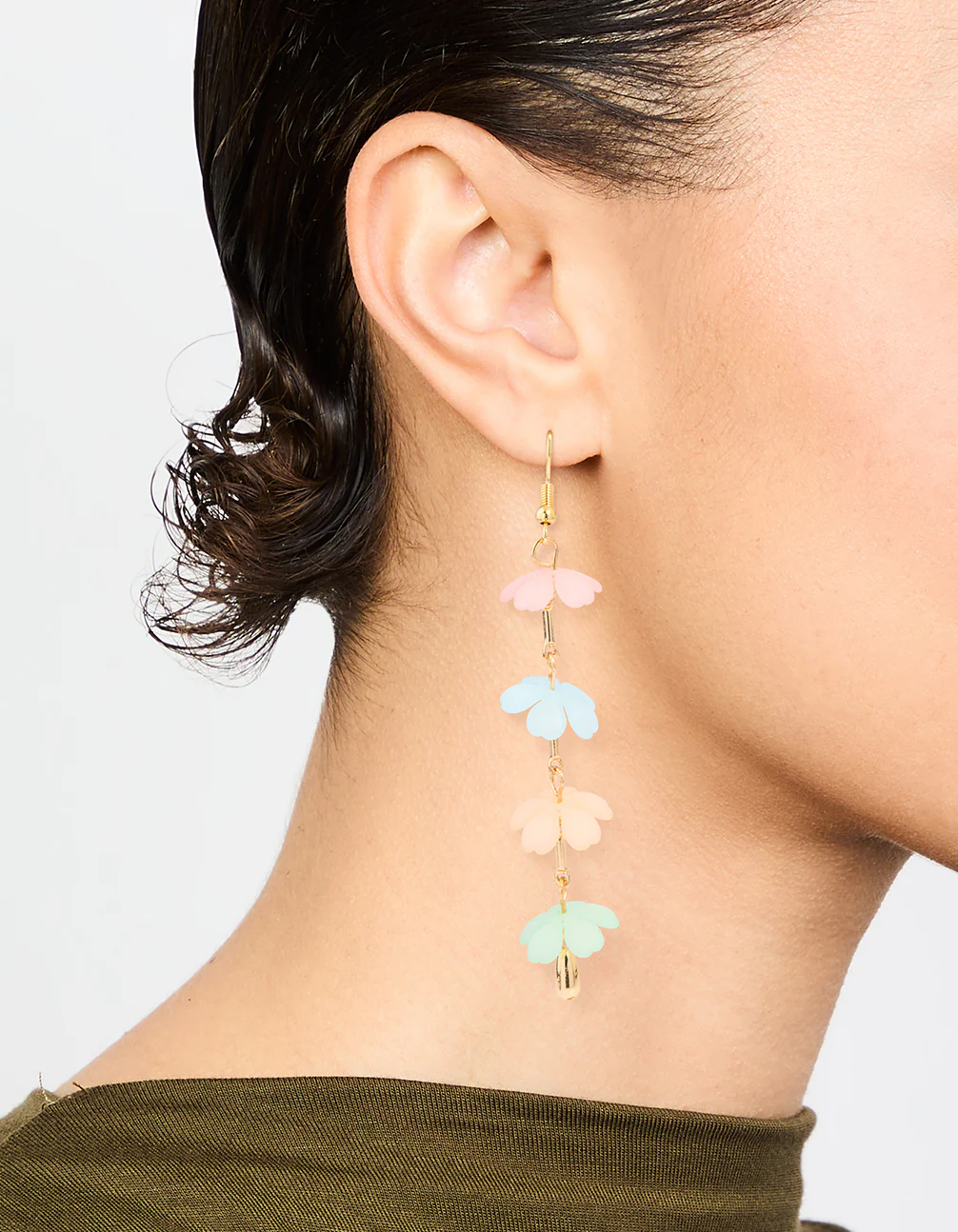 Gold Multicoloured Flower Strand Drop Earrings - Image 2