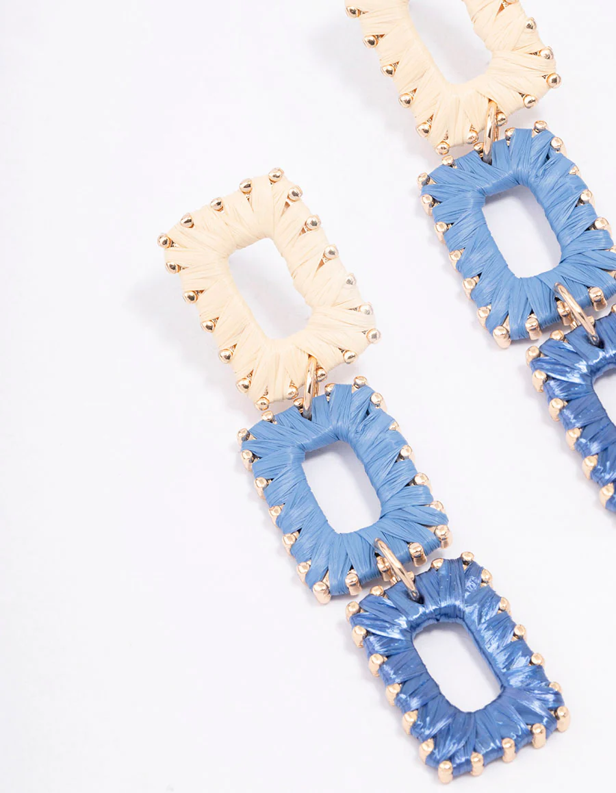 Gold Rectangle Drop Earrings - Image 2