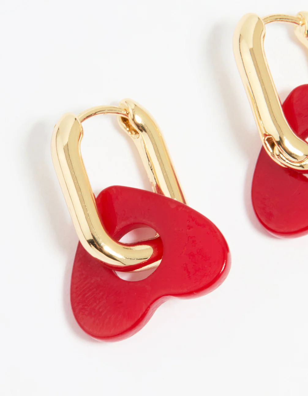Gold Red Acrylic Heart Hoop Earrings - Image 2