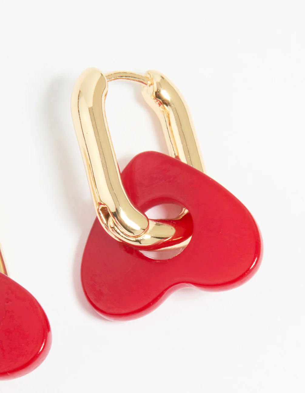 Gold Red Acrylic Heart Hoop Earrings - Image 3