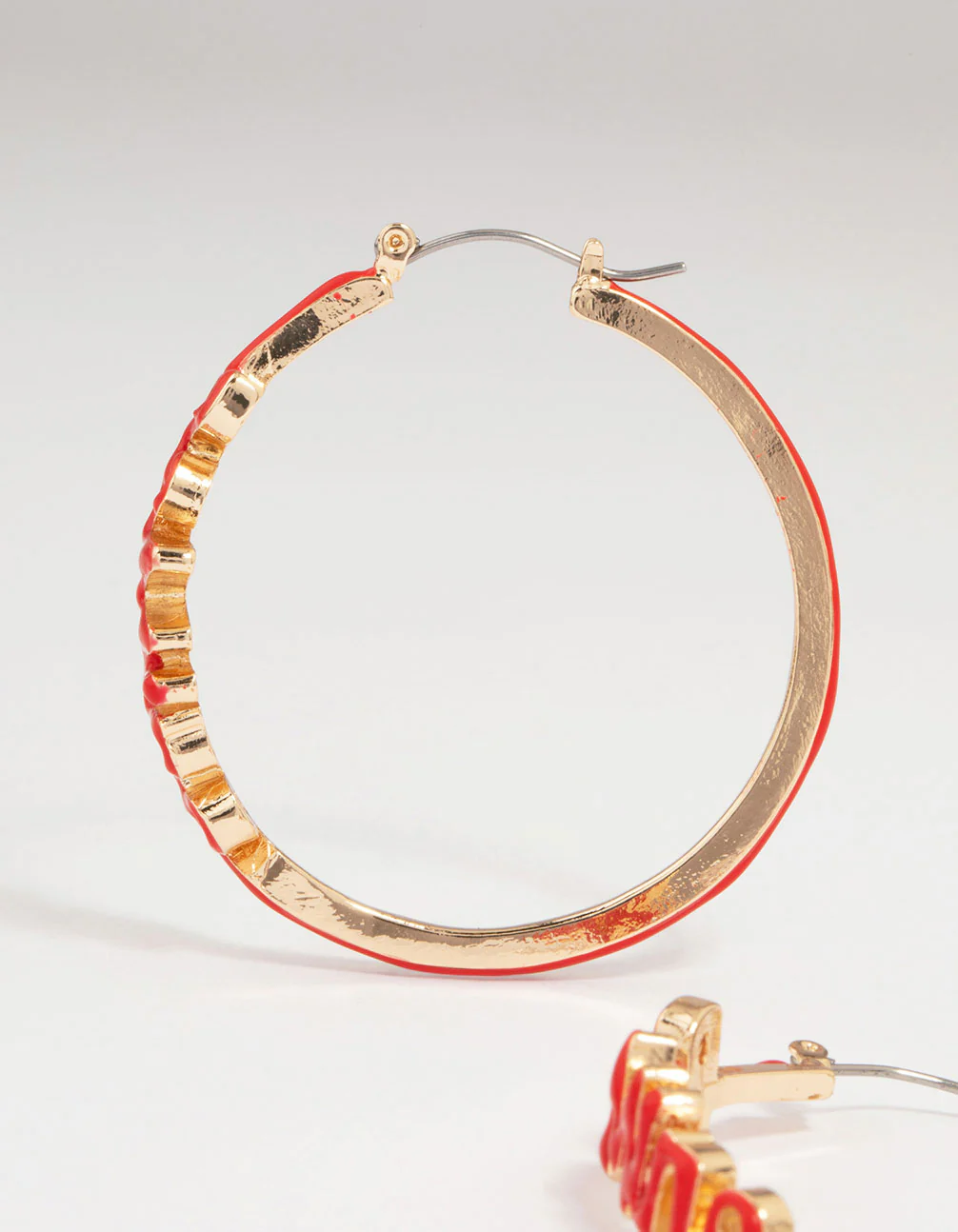 Gold Red Be Mine Hoop Earrings - Image 2