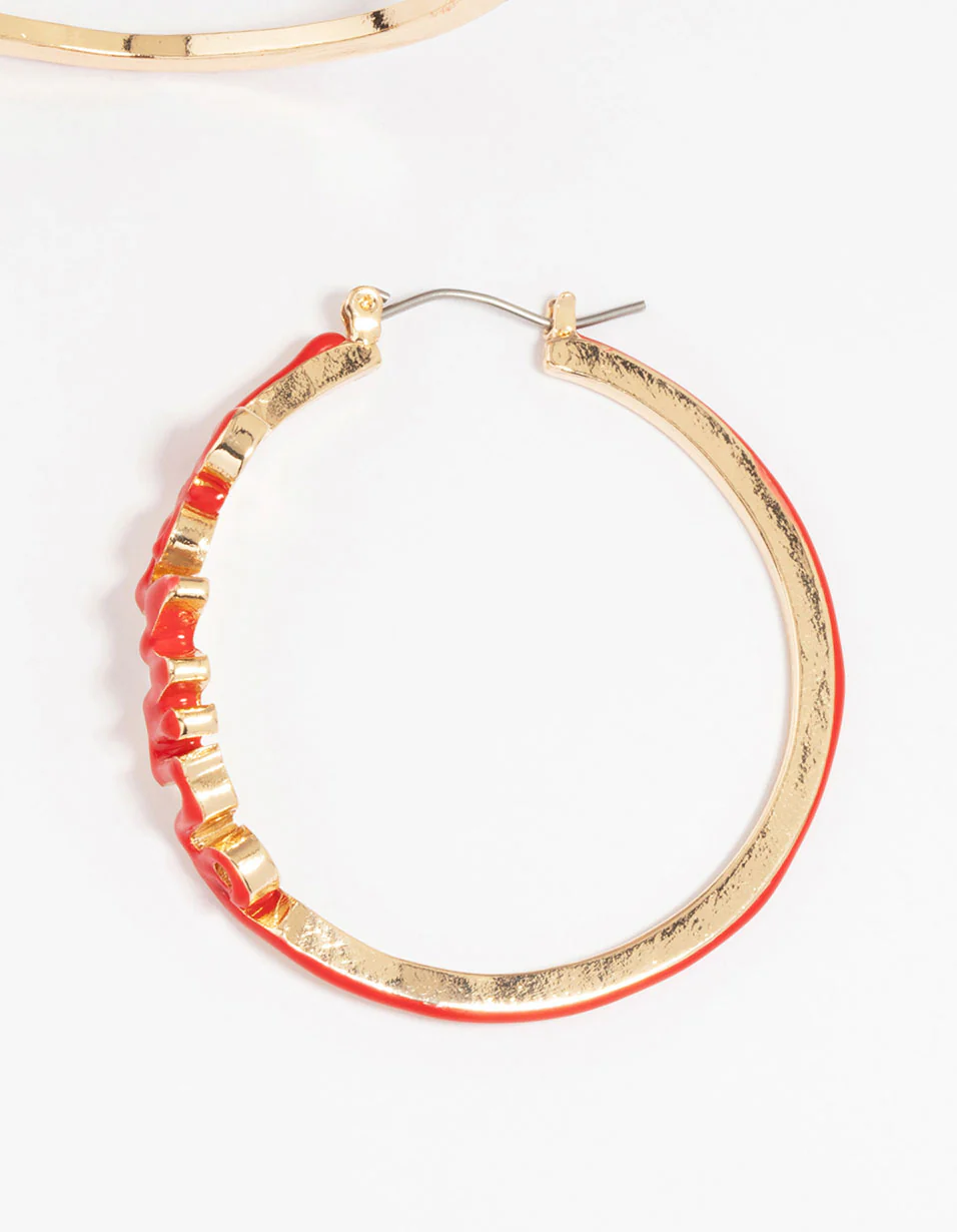 Gold Red Be Mine Hoop Earrings - Image 3