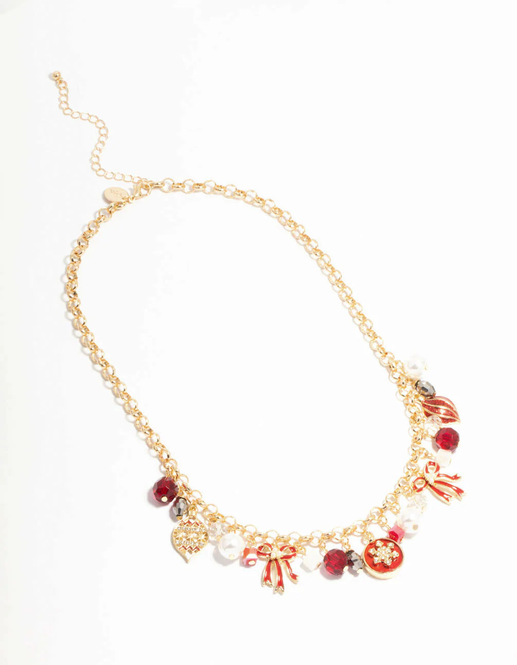 Gold Red Bow & Red Bauble Charm Necklace - Image 2