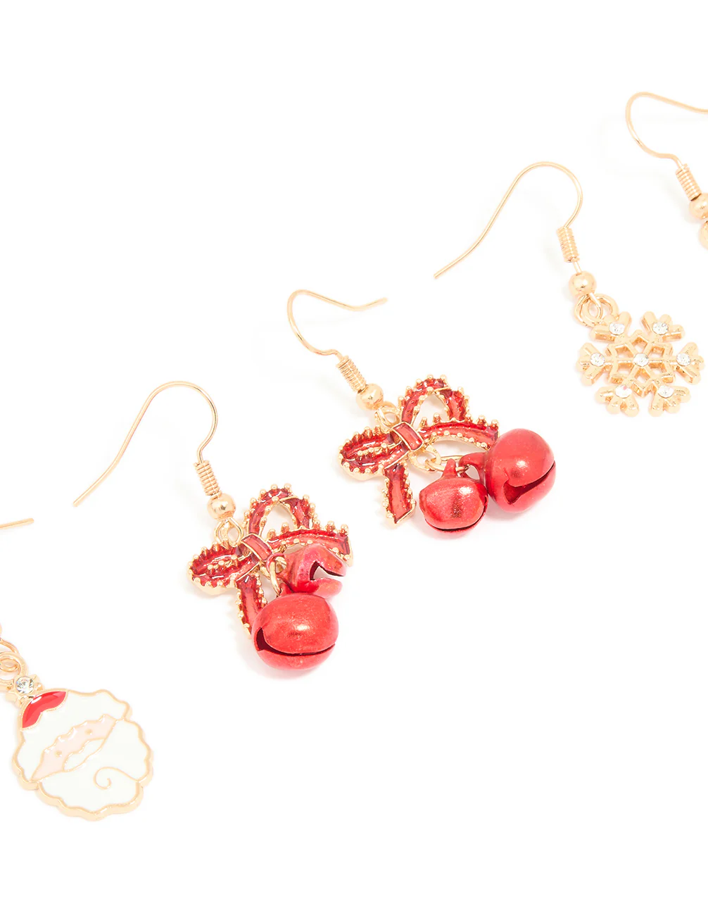 Gold Red Bow & Santa Earrings 3-Pack - Image 2