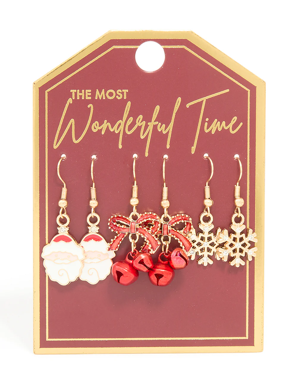 Gold Red Bow & Santa Earrings 3-Pack - Image 3
