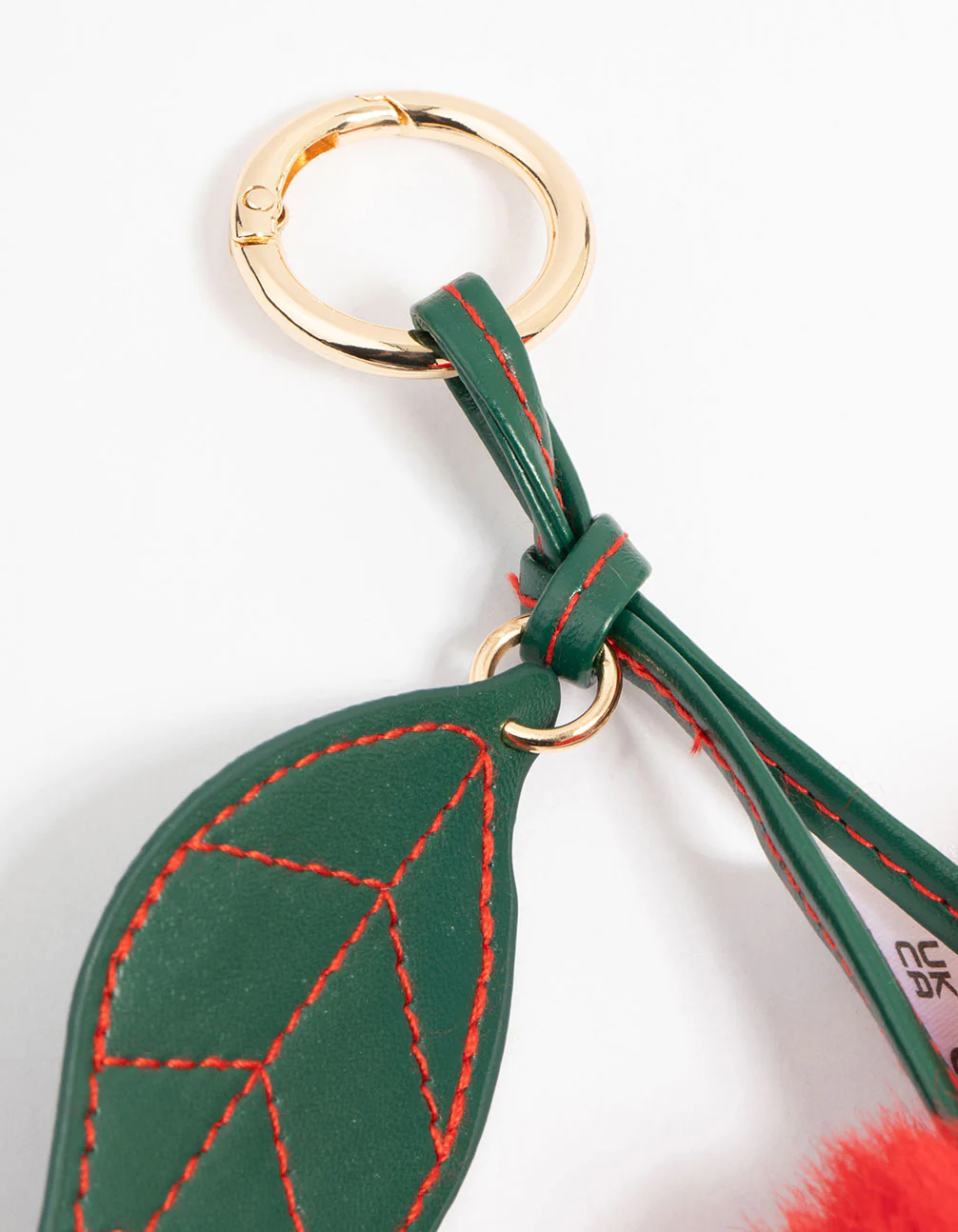 Gold Red Cherry Fabric Keychain - Image 2