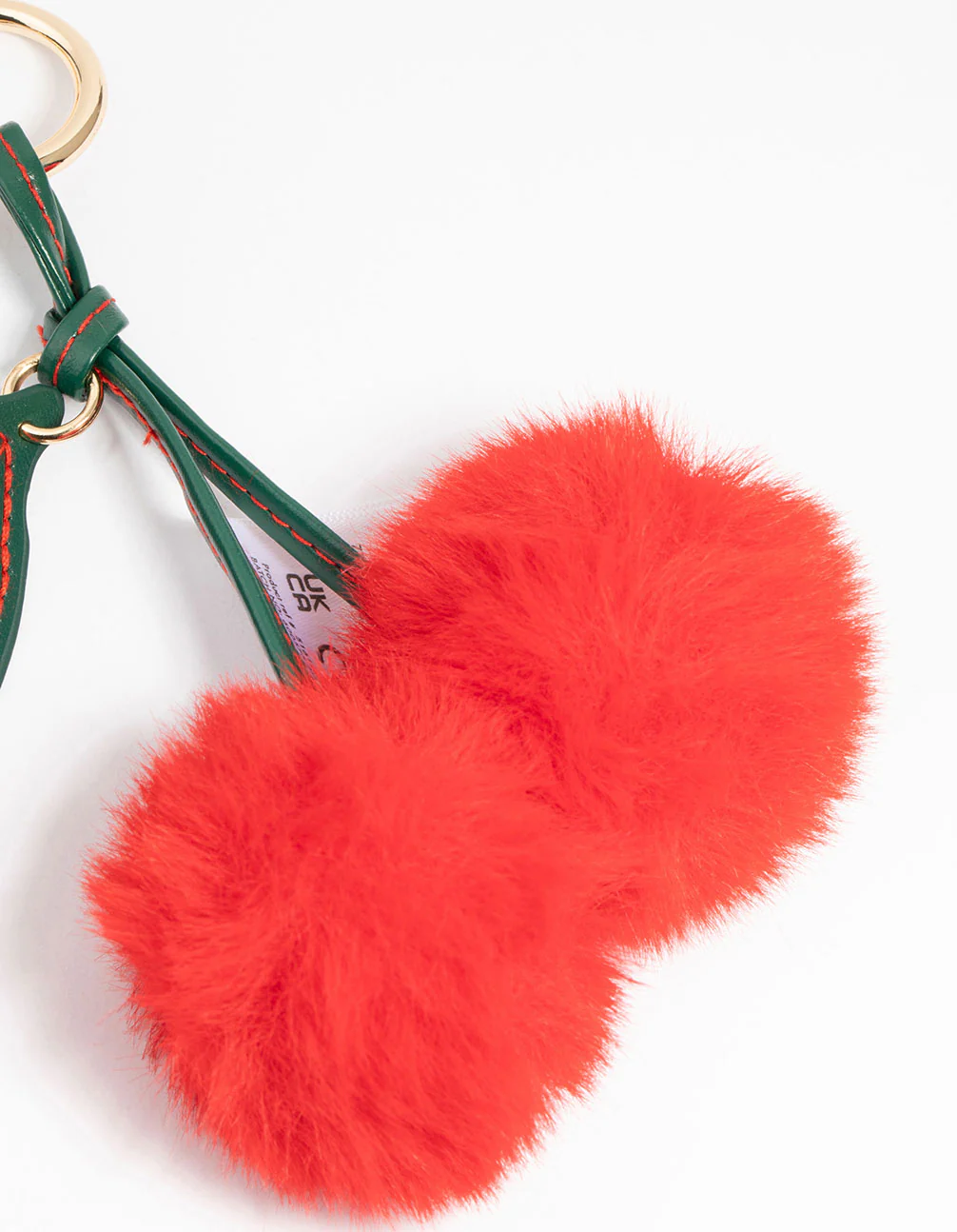 Gold Red Cherry Fabric Keychain - Image 3