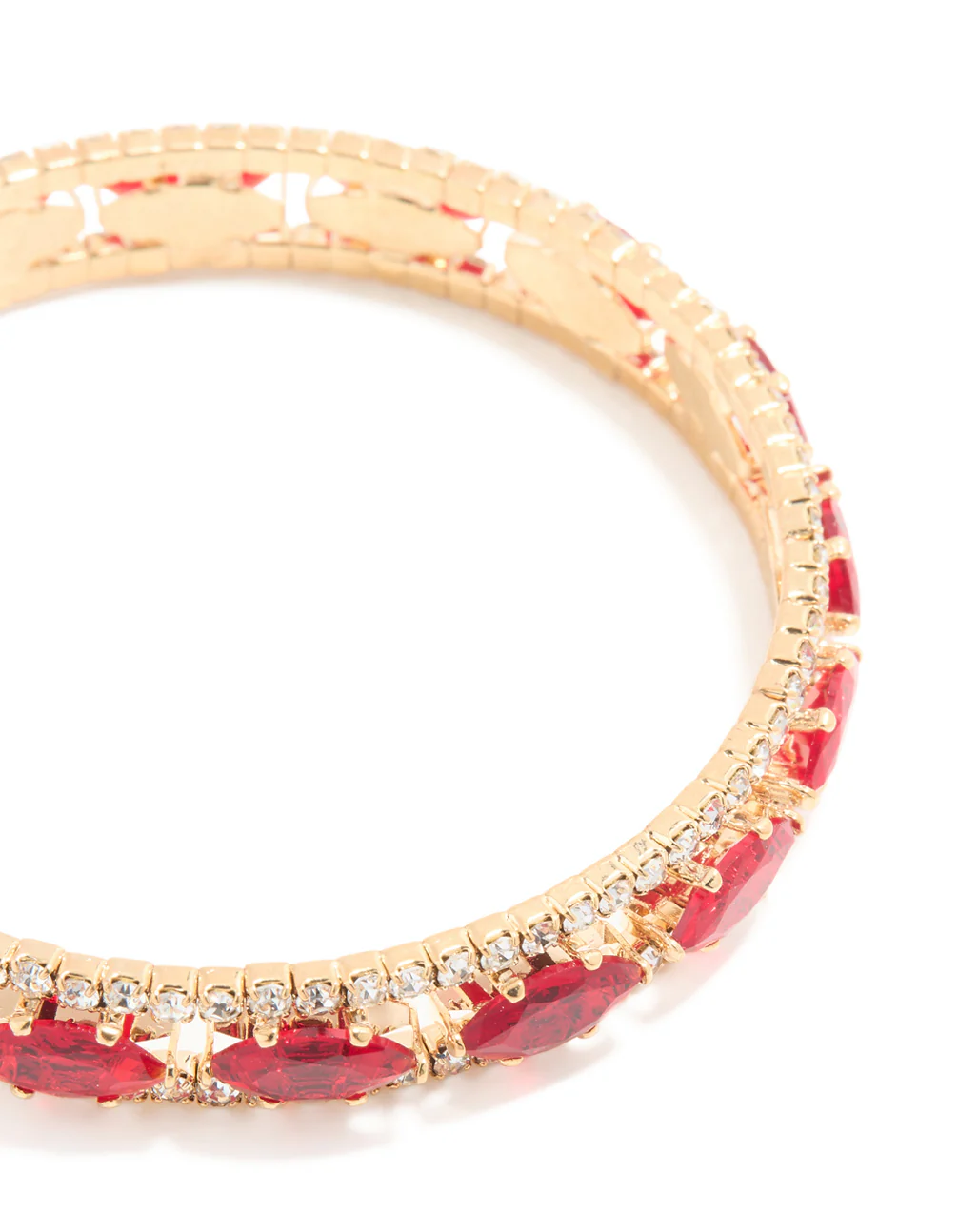 Gold Red & Clear Diamante Oval Bangle - Image 2