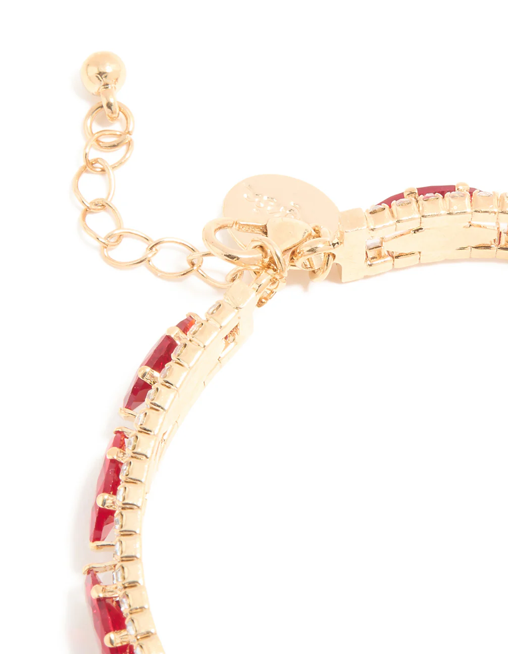 Gold Red & Clear Diamante Oval Bangle - Image 3