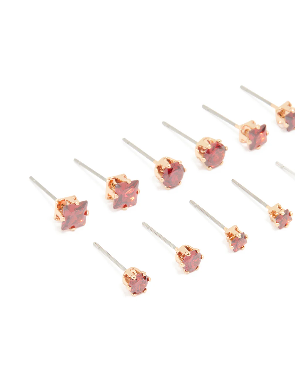 Gold Red Cubic Zirconia Classic Stud Earrings 6-Pack - Image 2