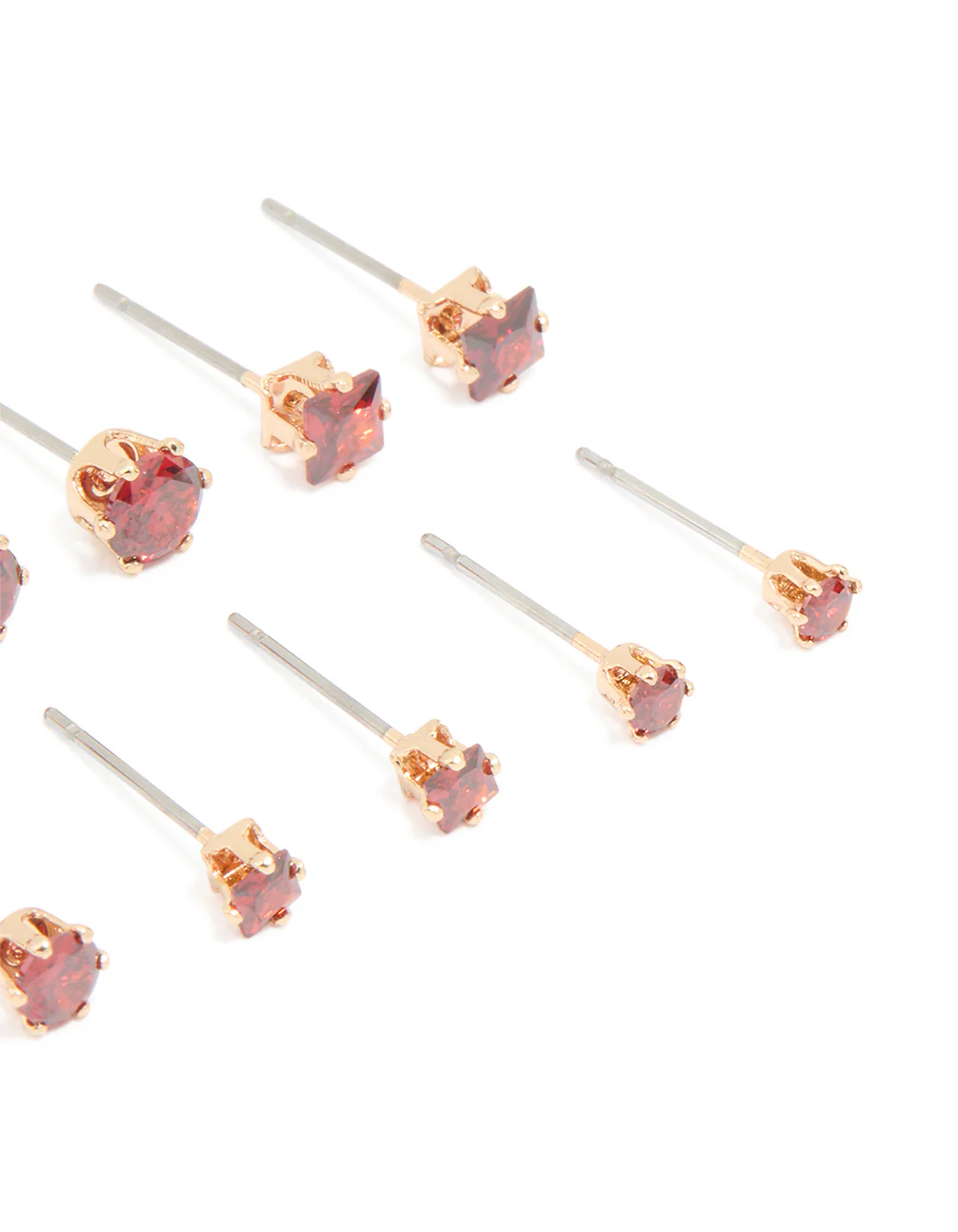 Gold Red Cubic Zirconia Classic Stud Earrings 6-Pack - Image 3