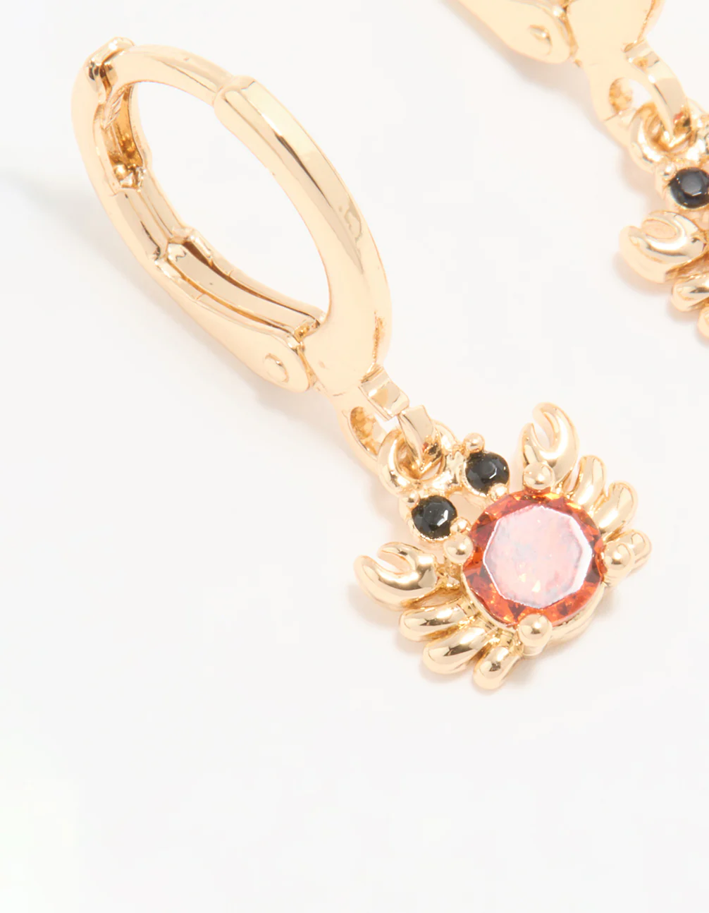 Gold Red Cubic Zirconia Crab Huggie Drop Earrings - Image 4