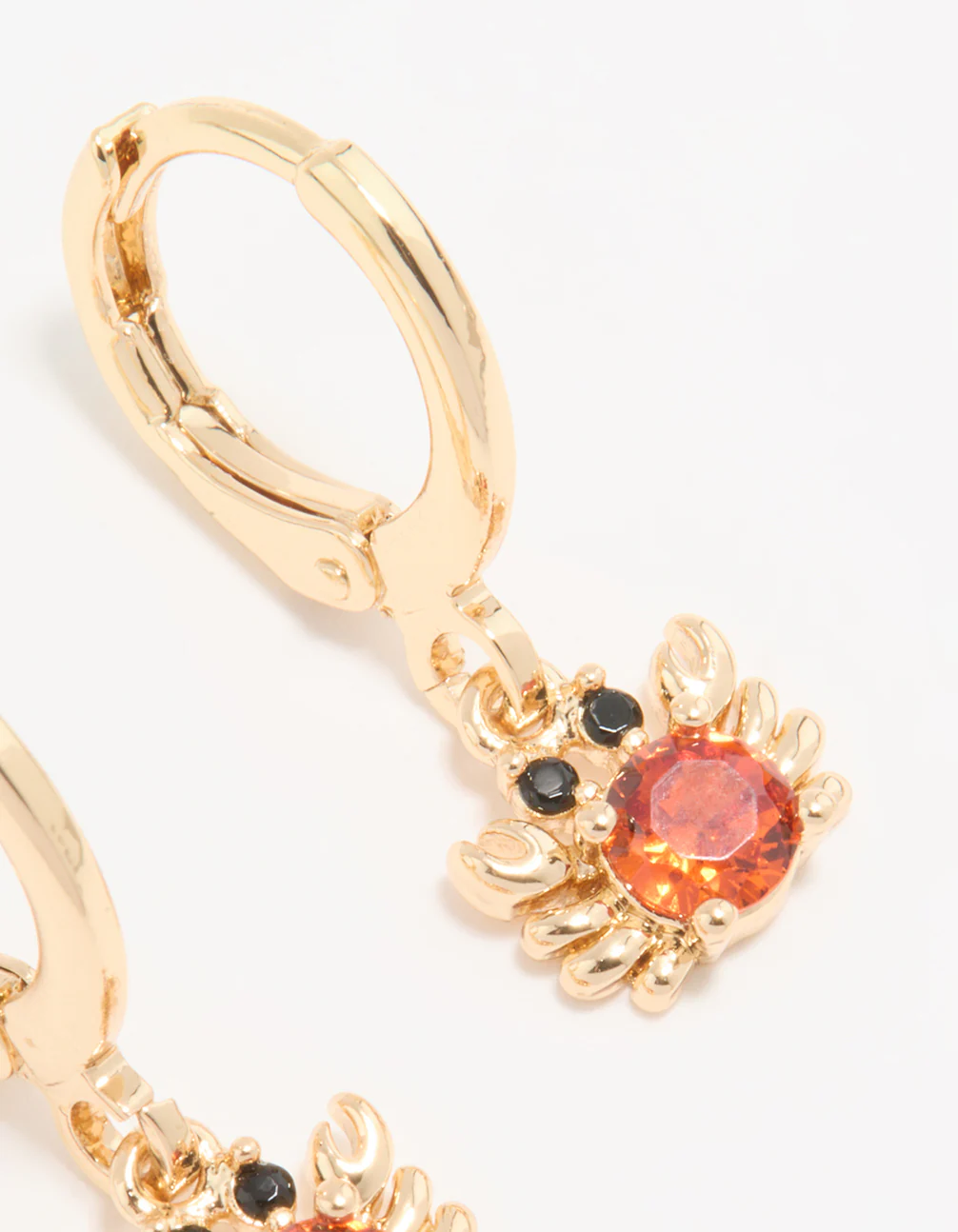 Gold Red Cubic Zirconia Crab Huggie Drop Earrings - Image 5