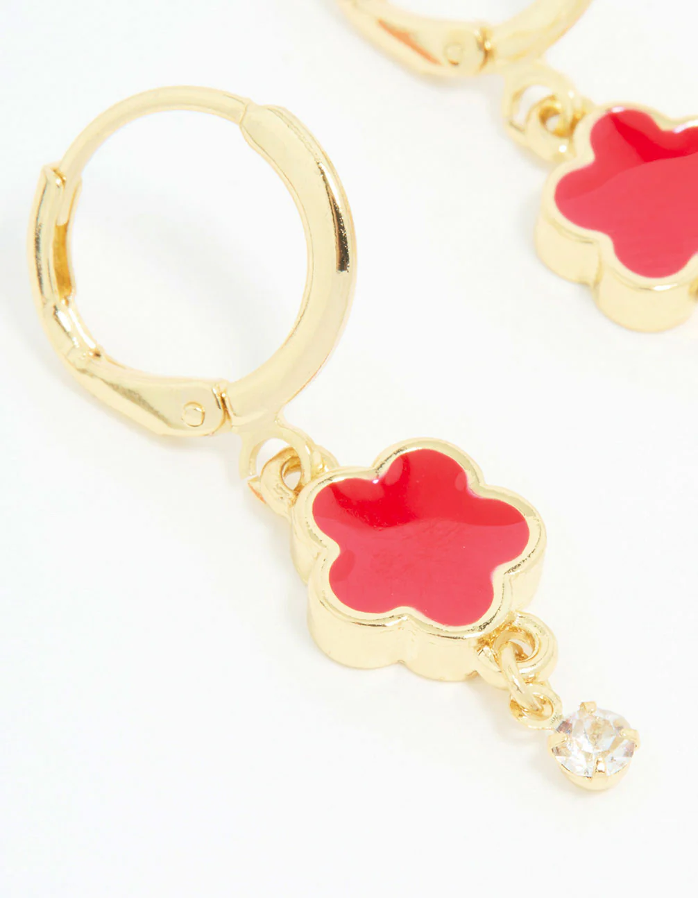 Gold Plated Red Cubic Zirconia Floral Droplet Earrings - Image 4