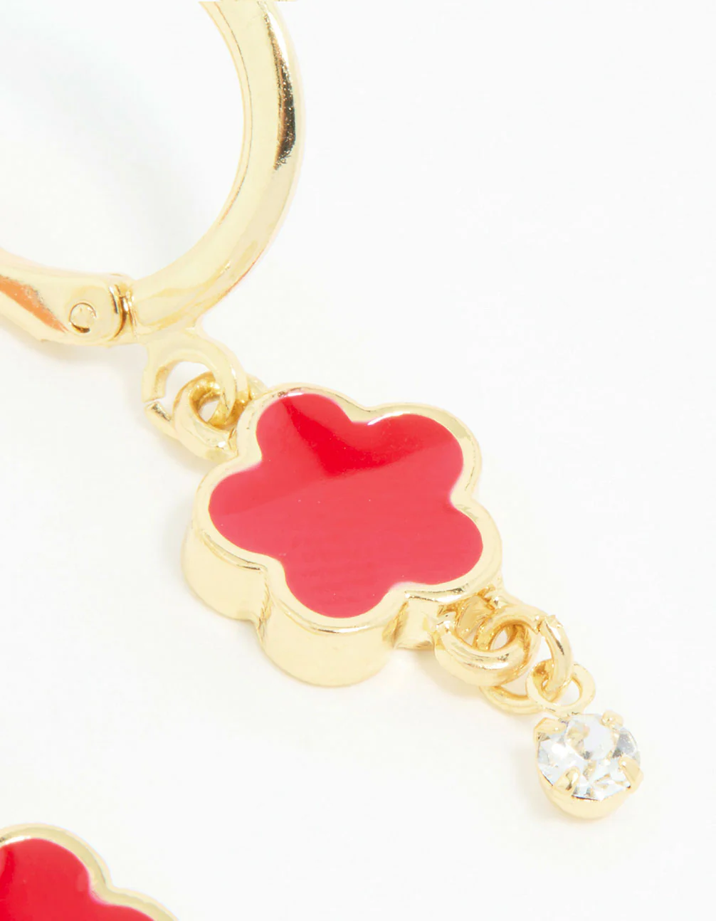 Gold Plated Red Cubic Zirconia Floral Droplet Earrings - Image 5