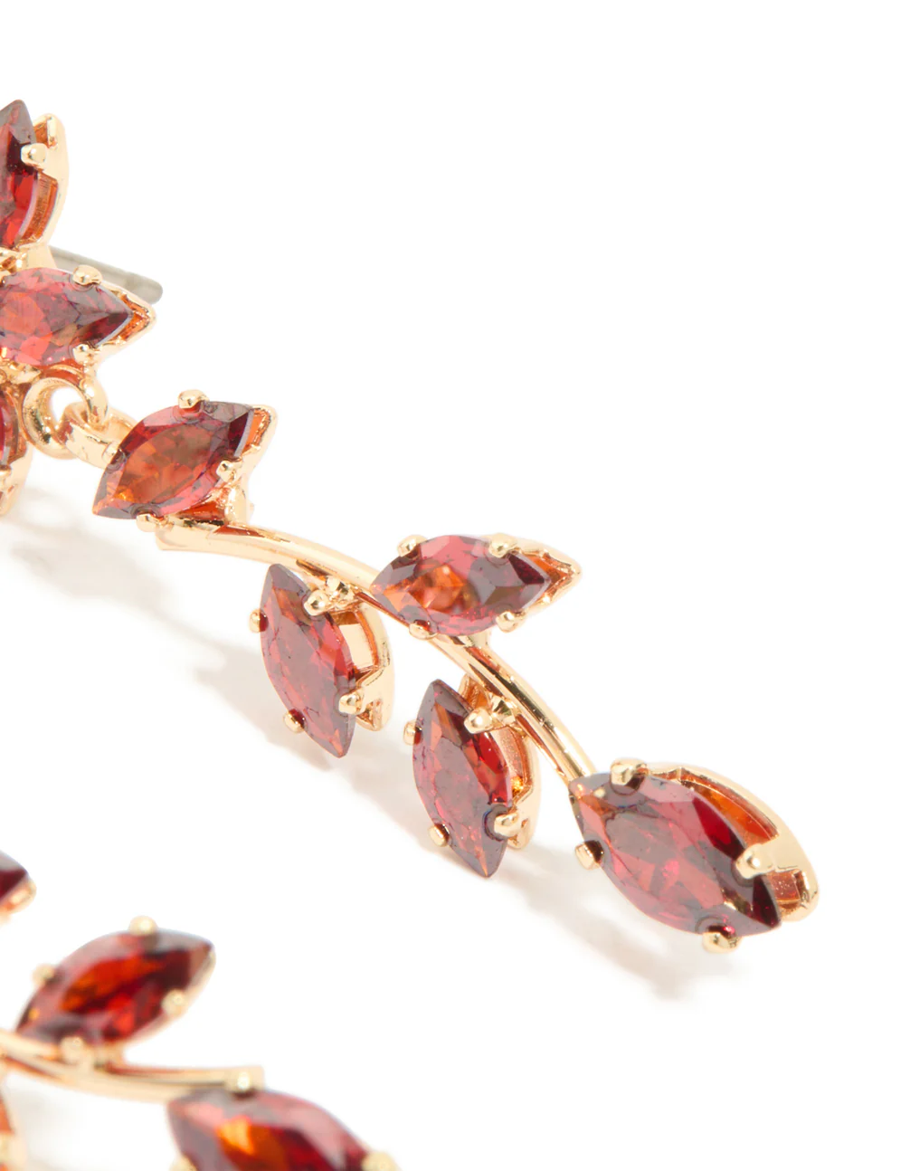 Gold Red Cubic Zirconia Flower Trail Drop Earrings - Image 5