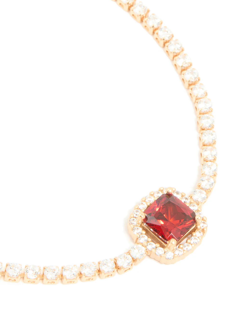 Gold Red Cubic Zirconia Square Halo Toggle Bracelet - Image 4