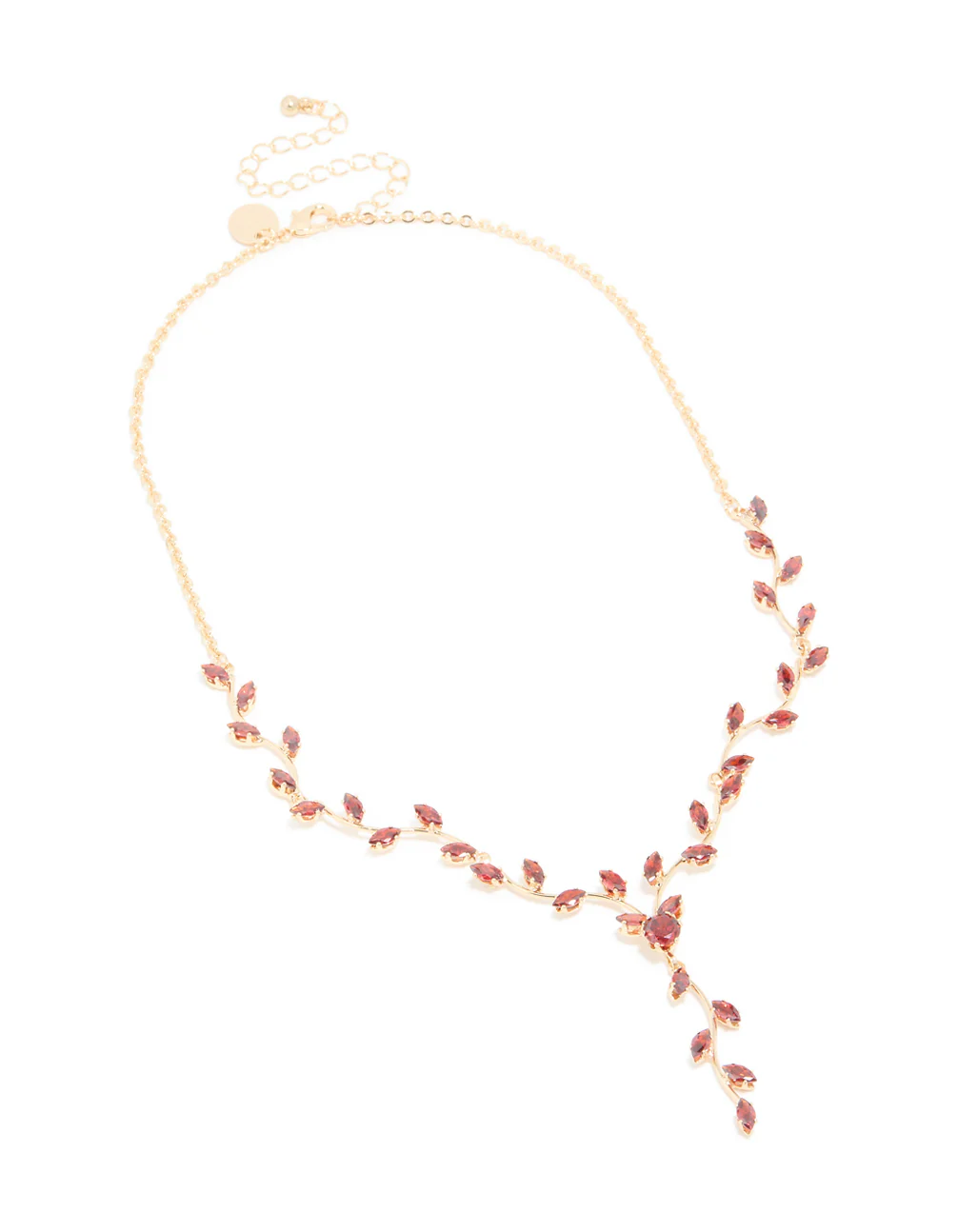 Gold Red Cubic Zirconia Vine Y-Necklace - Image 2