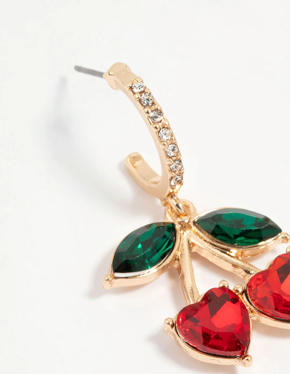 Gold Red Diamante Cherry Hoop Earrings - Image 2