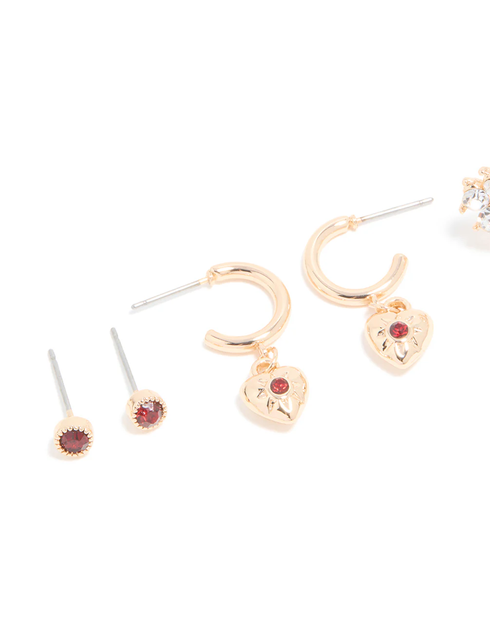 Gold Red Diamante & Floral Earrings 4 Pack - Image 2