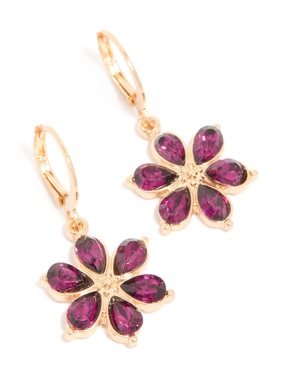 Gold Red Diamante Flower Hoop Earrings - Image 2