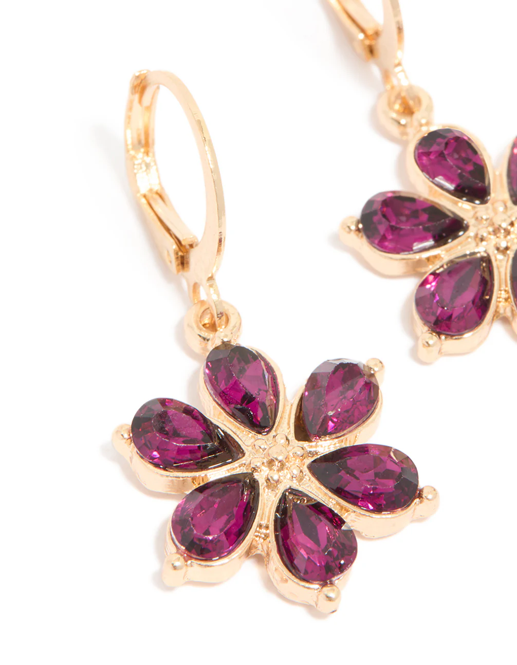 Gold Red Diamante Flower Hoop Earrings - Image 3